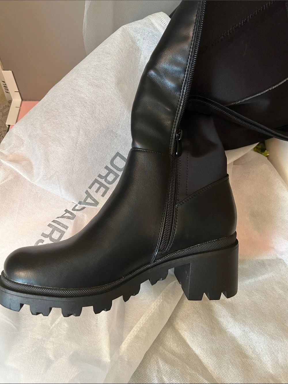 Dream Pairs Black Knee High Chunky Lug Sole Boots
